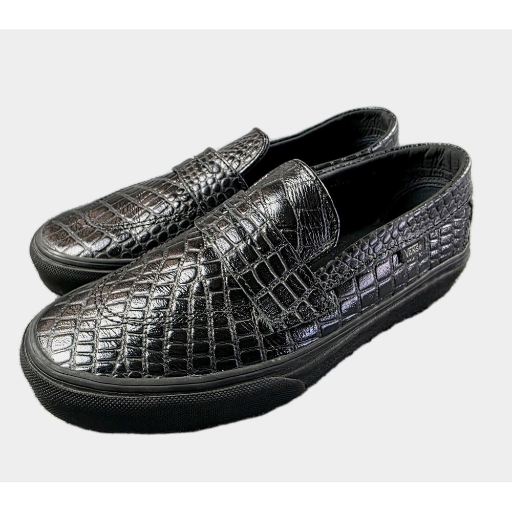 Vans Black Croc-Embossed Slip-On Loafers